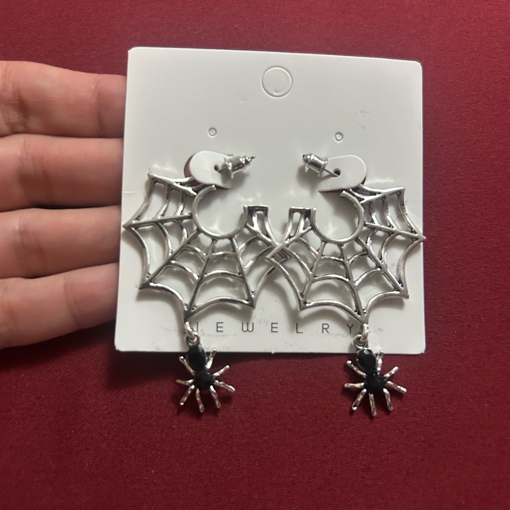 Spider Web Earrings with Black Accents